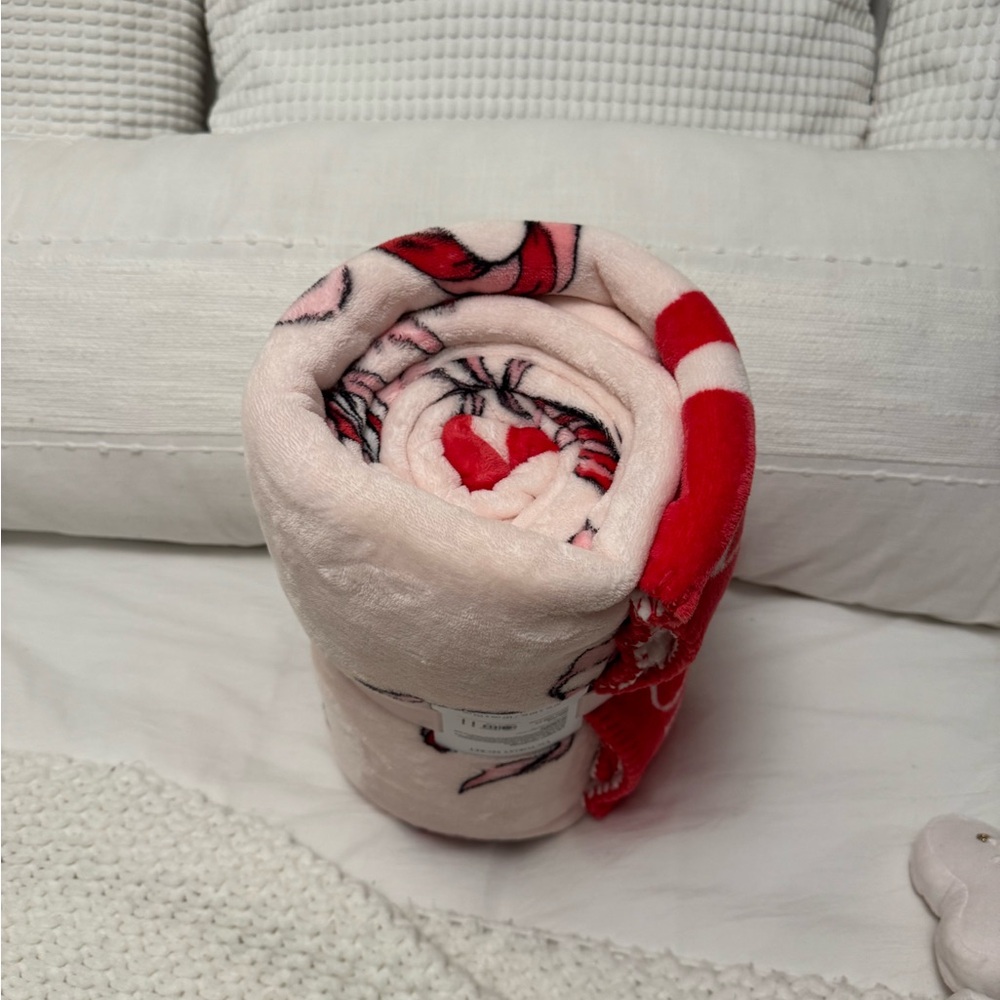 Victoria's Secret Pink and Red Bow with candy canes holiday Blanket - Picture 4 of 4